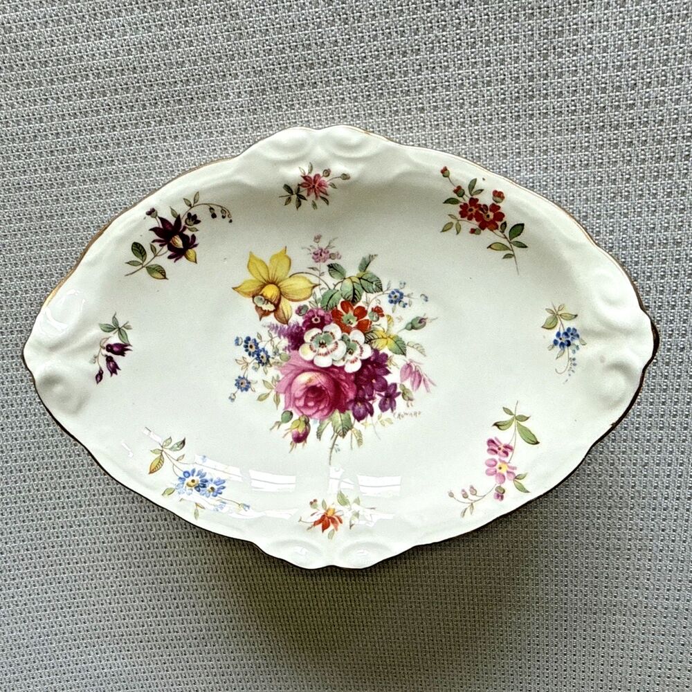 Vintage Hammersley & Co. Signed F. Howard Bone China Oval Trinket Dish Gold Trim